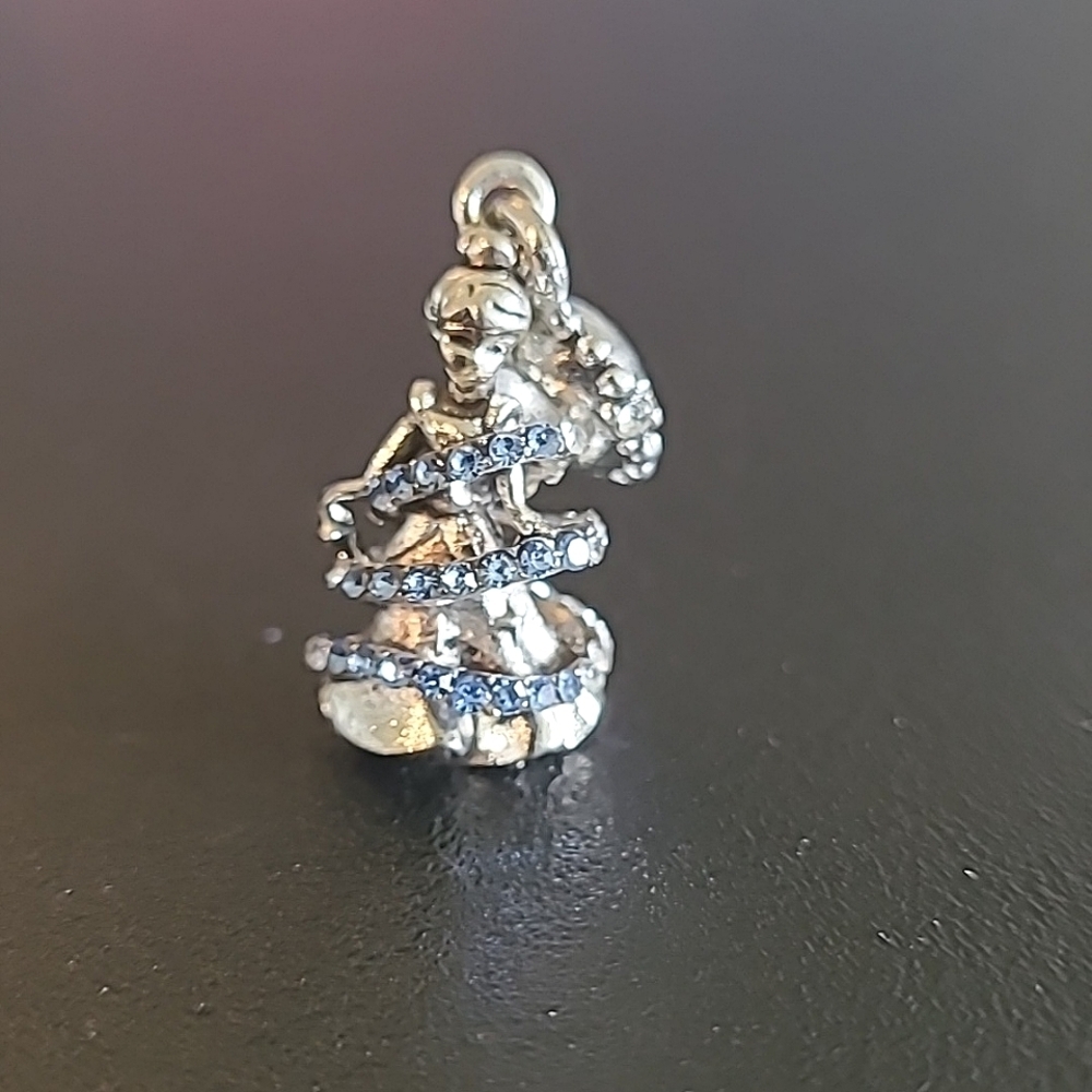 Cinderella Charm Silver with blue and clear rhinestones,  dangle charm, 4mm hole